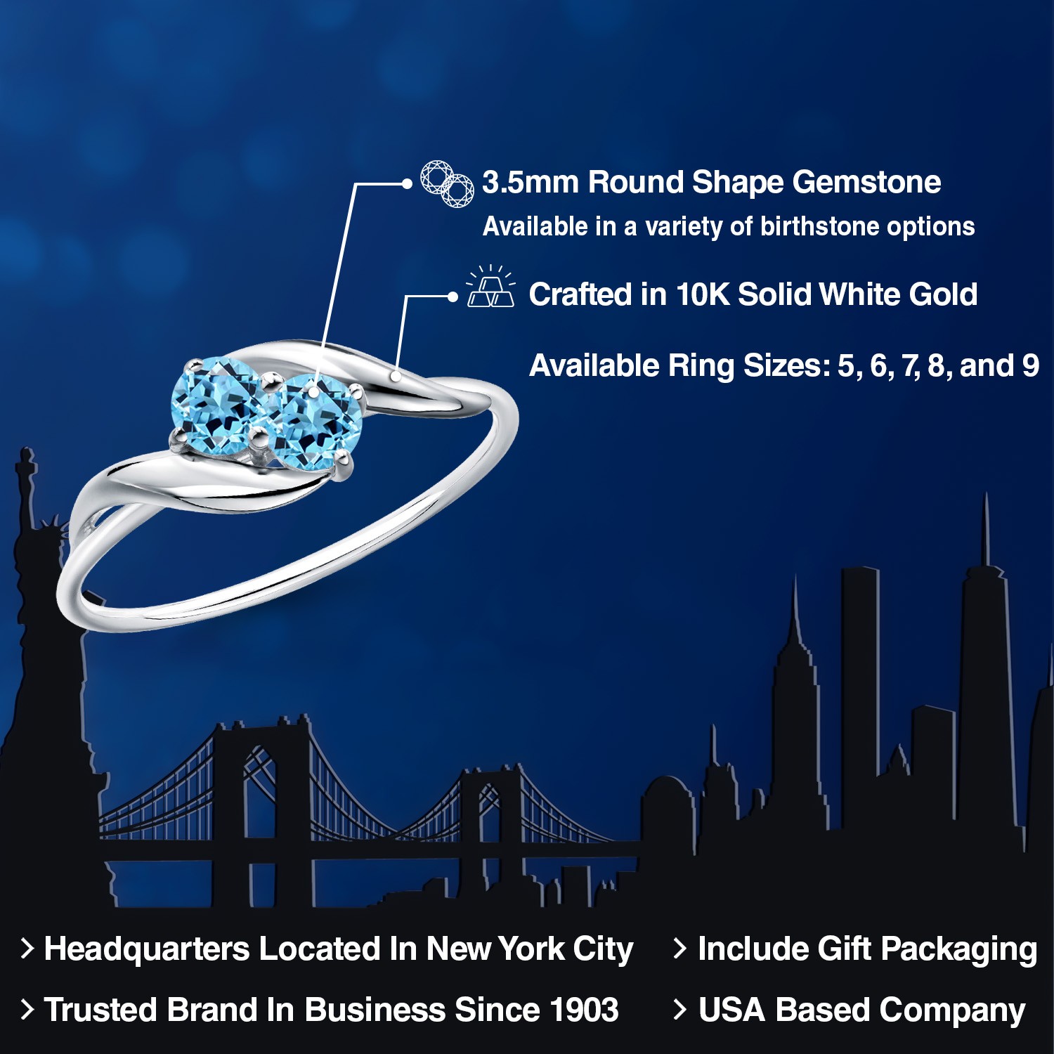 0.40 Ct Round Swiss Blue Topaz 10K White Gold Ring