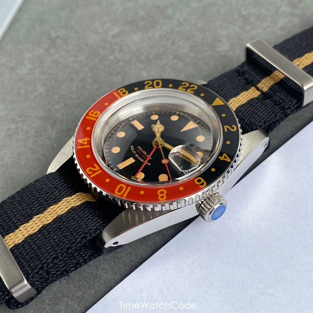 NH34 GMT Watch for Men Diving 20BAR Waterproof Retro Dial Domed Sapphire 38mm