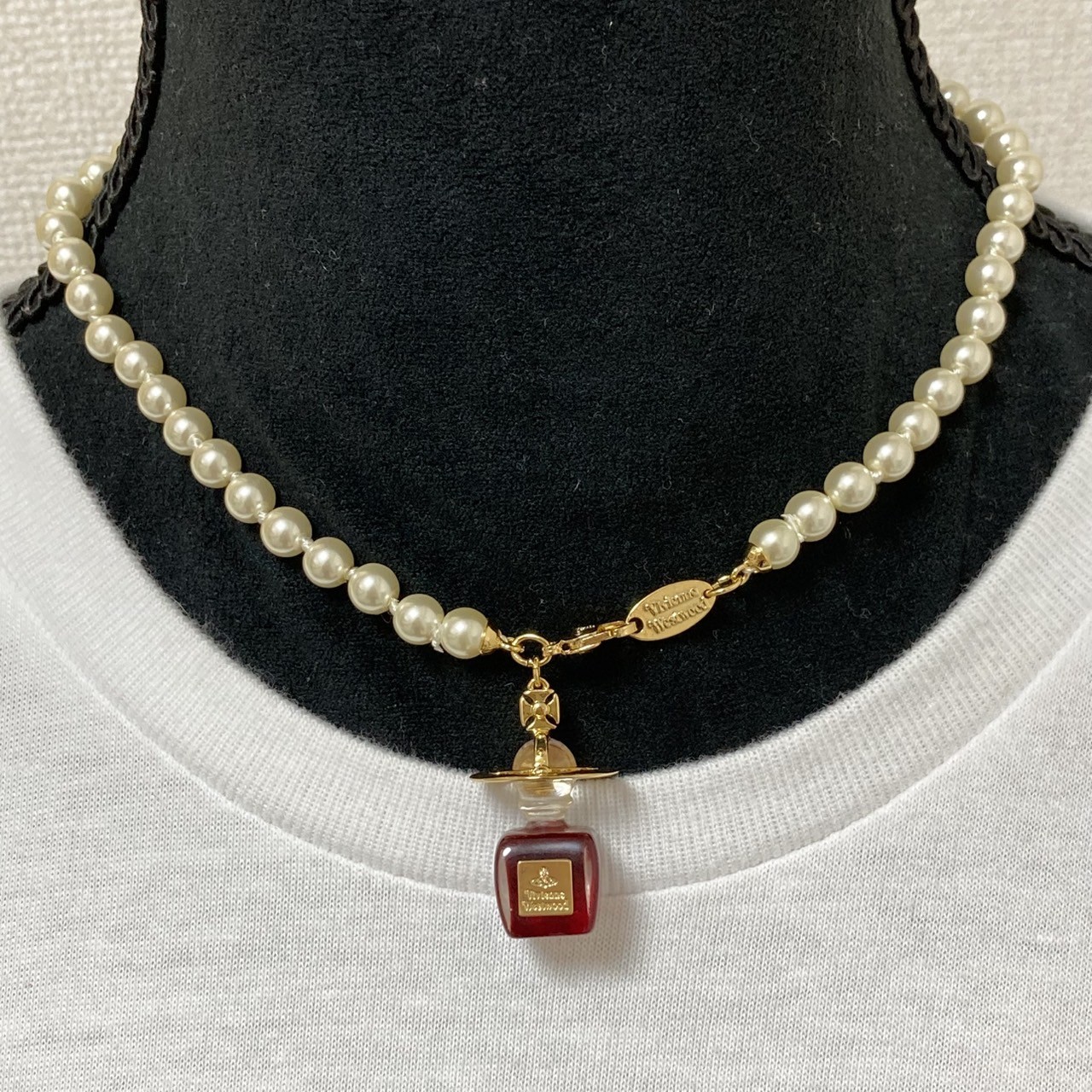 Vivienne Westwood Necklace Pearl Perfume Bottle Choker Gold Wine Red NO BOX