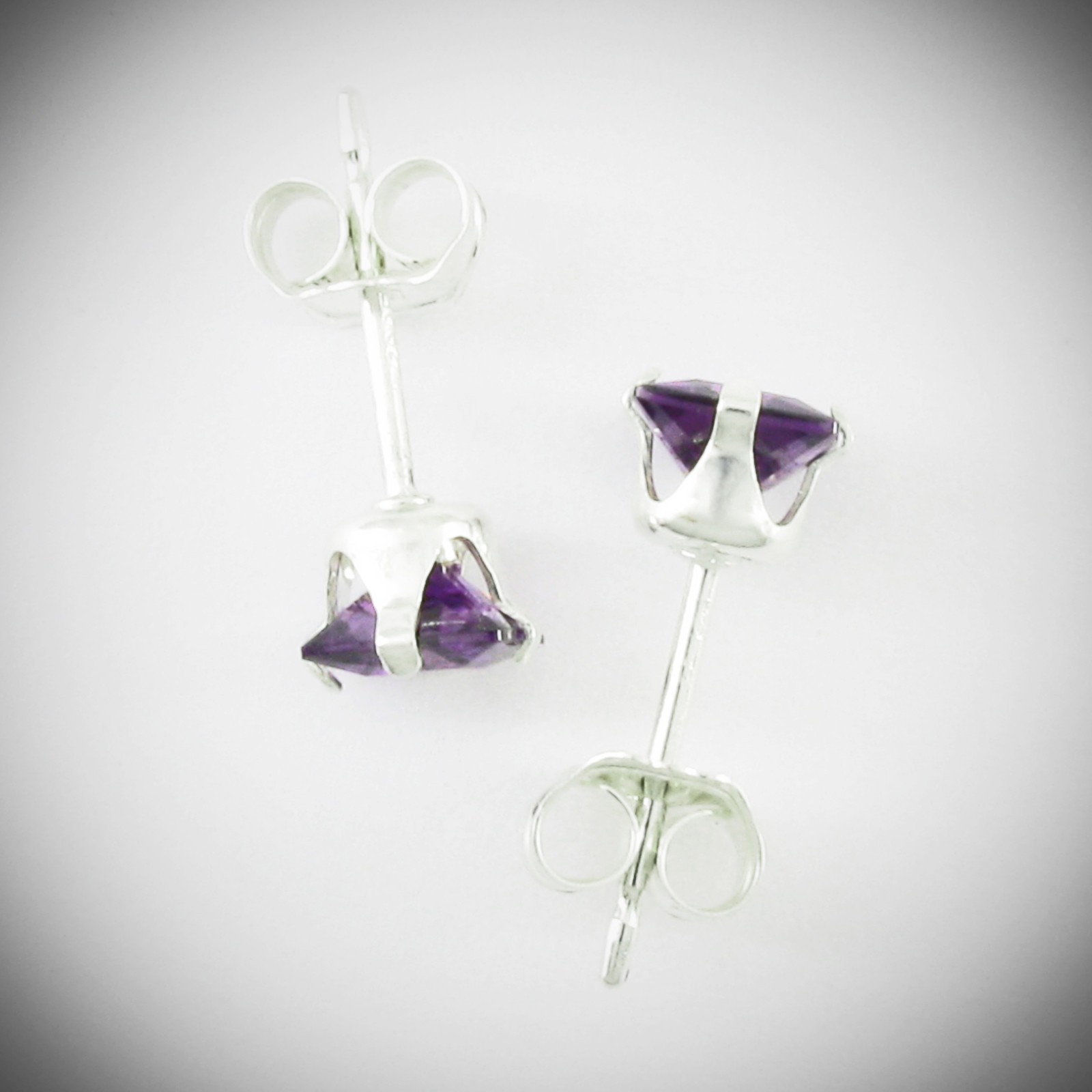 4mm Square Amethyst Simulant Post Earrings – SOLID ‘925’ Sterling Silver