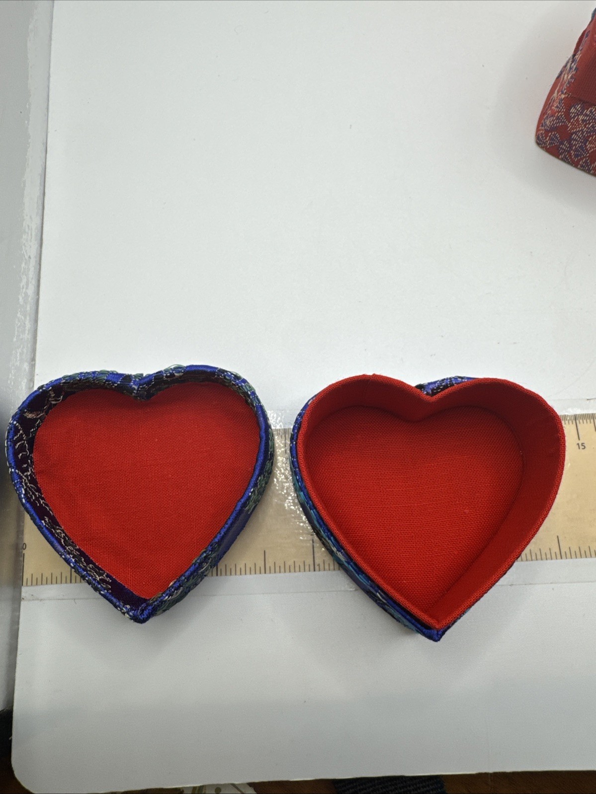 Set Of 2 Asian Ring Jewelry Box Compact Fabric Floral Portable – Heart Shaped