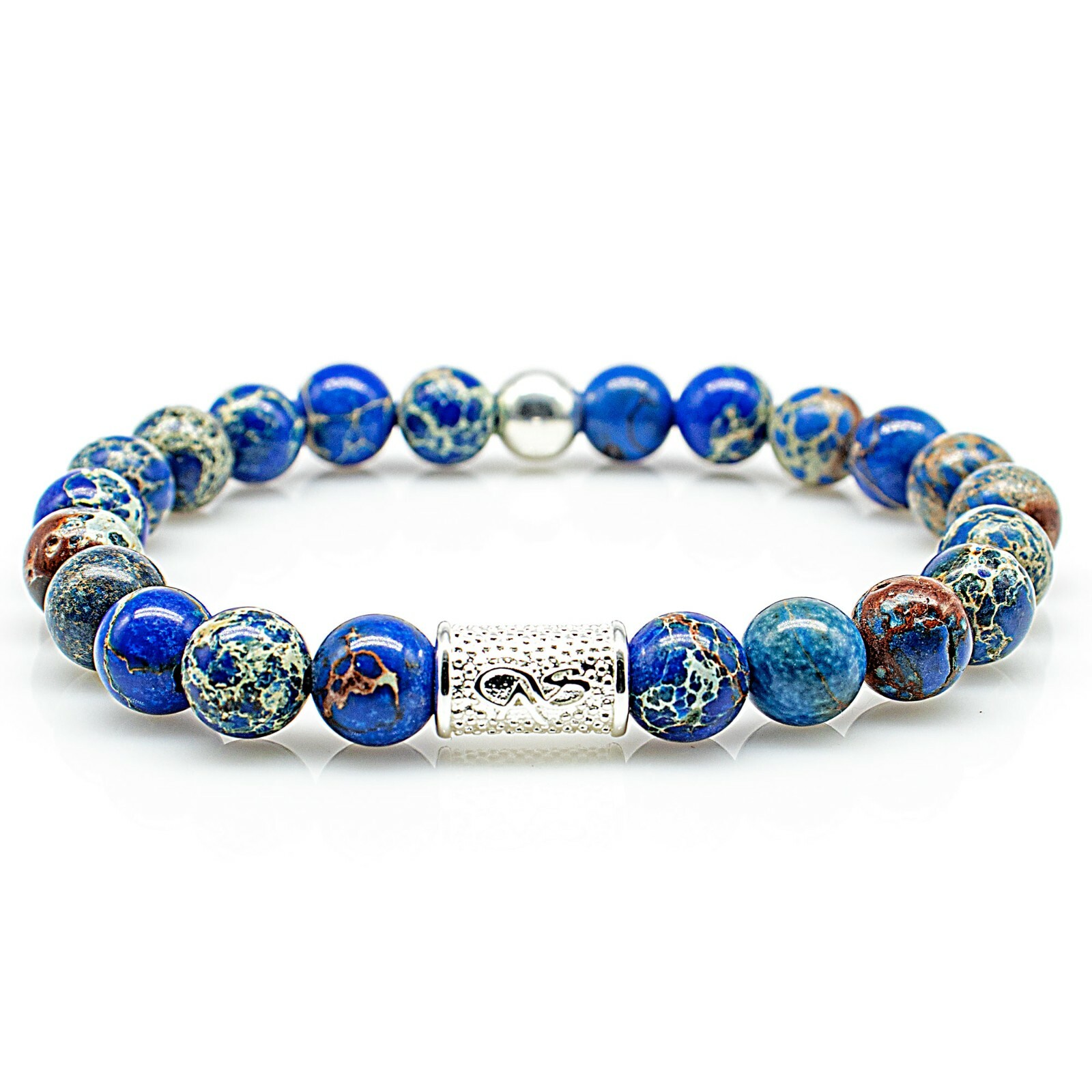 Jasper 925 Sterling Silver Gold Bracelet Bracelet Beaded Bracelet Ball Blue 8mm