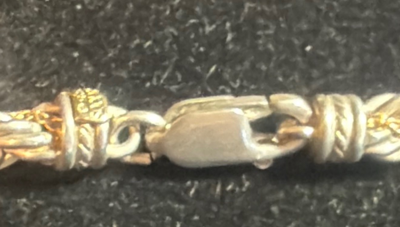 VTG 925 STERLING SILVER & 14K YELLOW GOLD NECKLACE PENDANT ROPE CHAIN 24″ 4.9MM