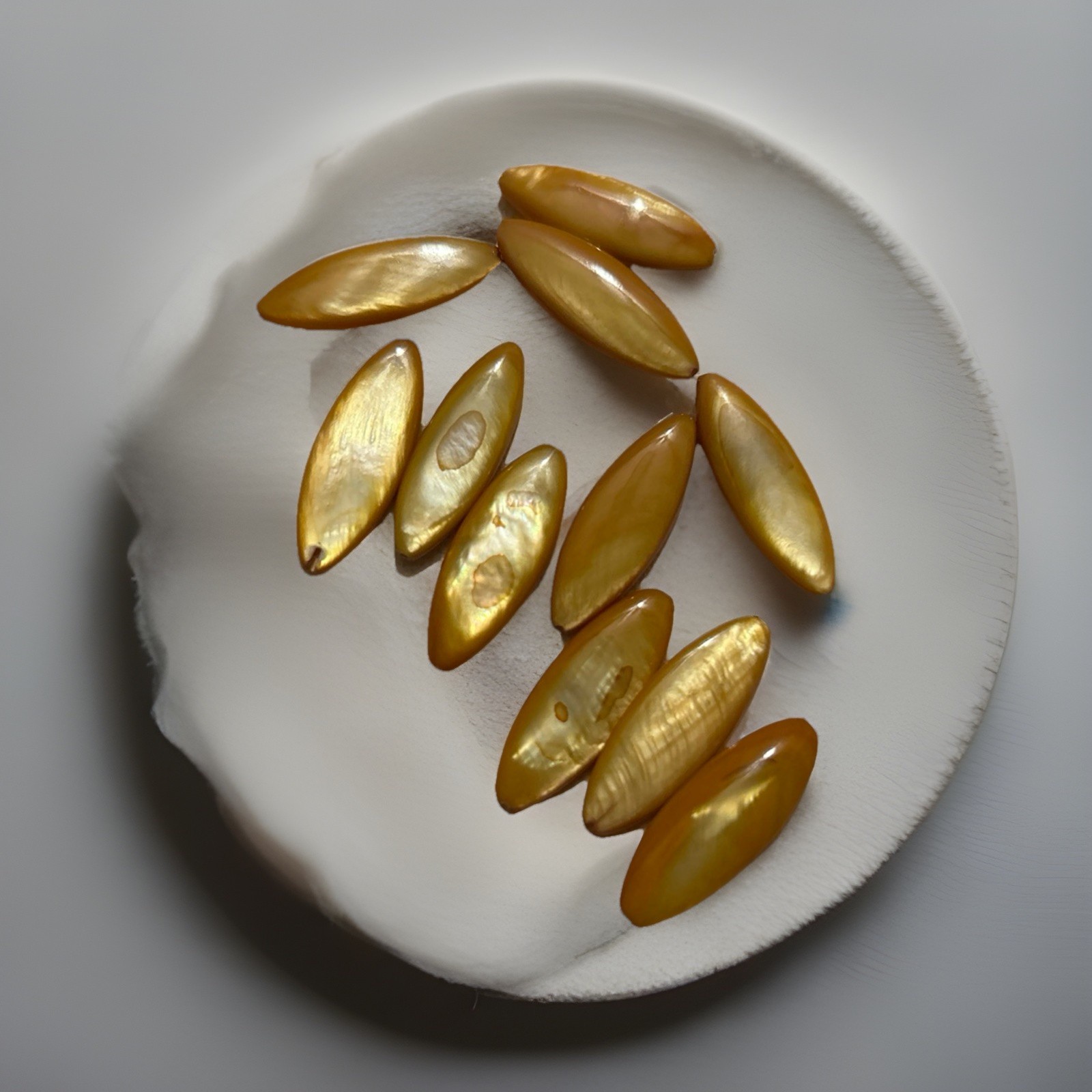 12 Golden Mother of Pearl Marquise Shell Beads-Iridescent Yellow 8mm (Approx.)