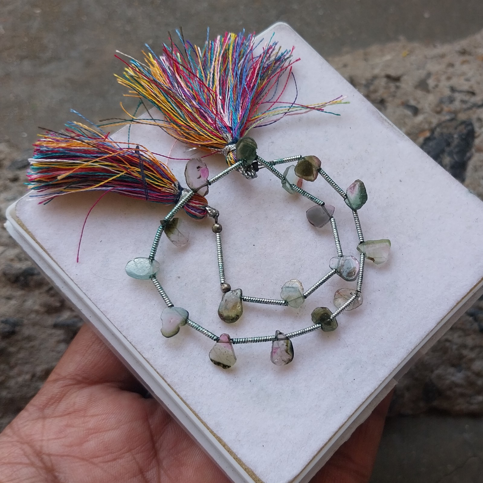 15 Carat Natural Watermelon Green Bi-Color Tourmaline Slice 8 Inch Necklace