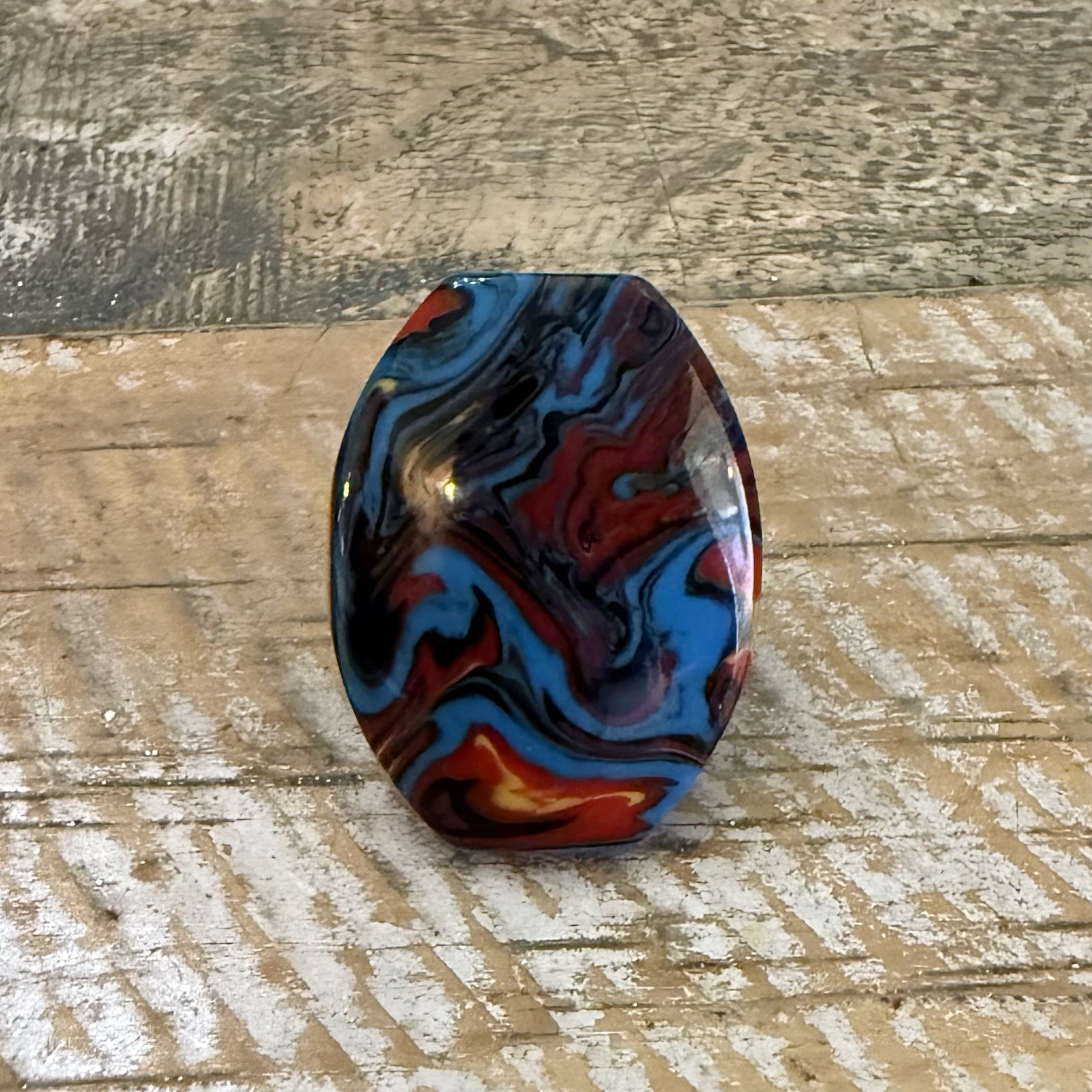 Vintage Plastic Multicolor Swirl Chunky Ring Turquoise Red Black Yellow Size 6.5