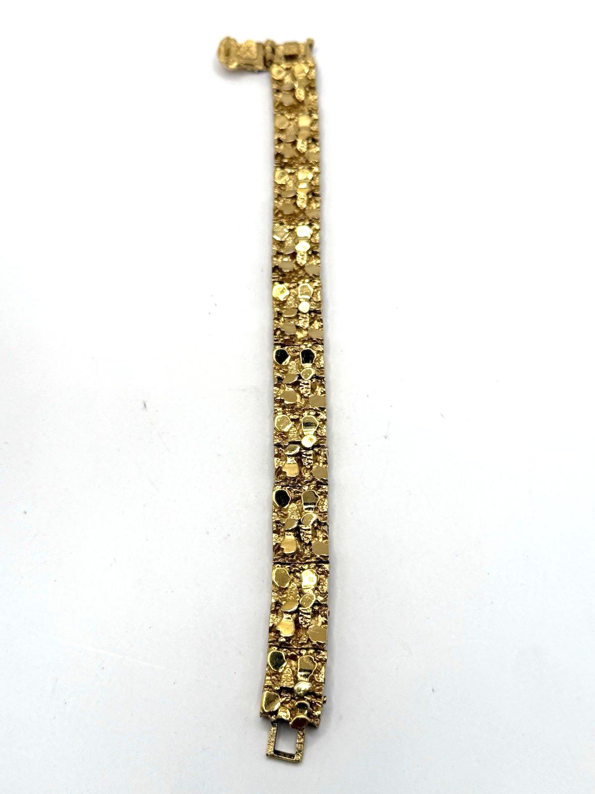 Vintage Gold Plated Nugget Design Fold Over Clasp Tennis Bracelet sz 7.25″