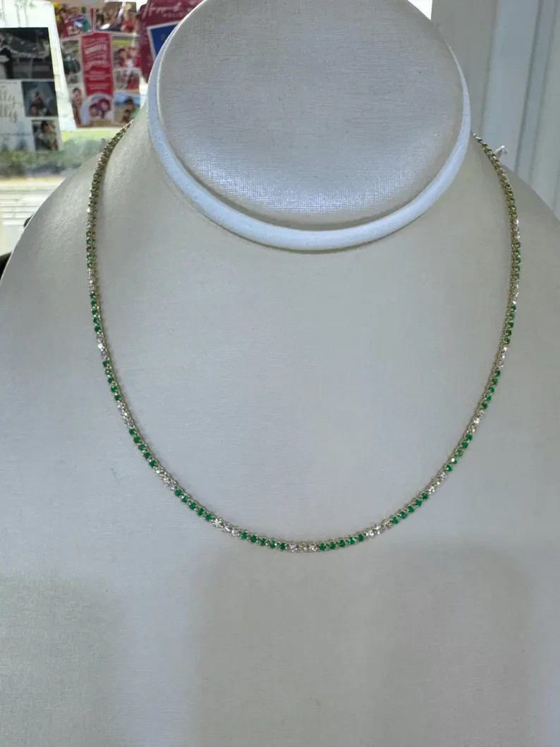 4Ct Round Lab-Created Emerald & Moissanite Tennis Necklace 925 Sterling Silver