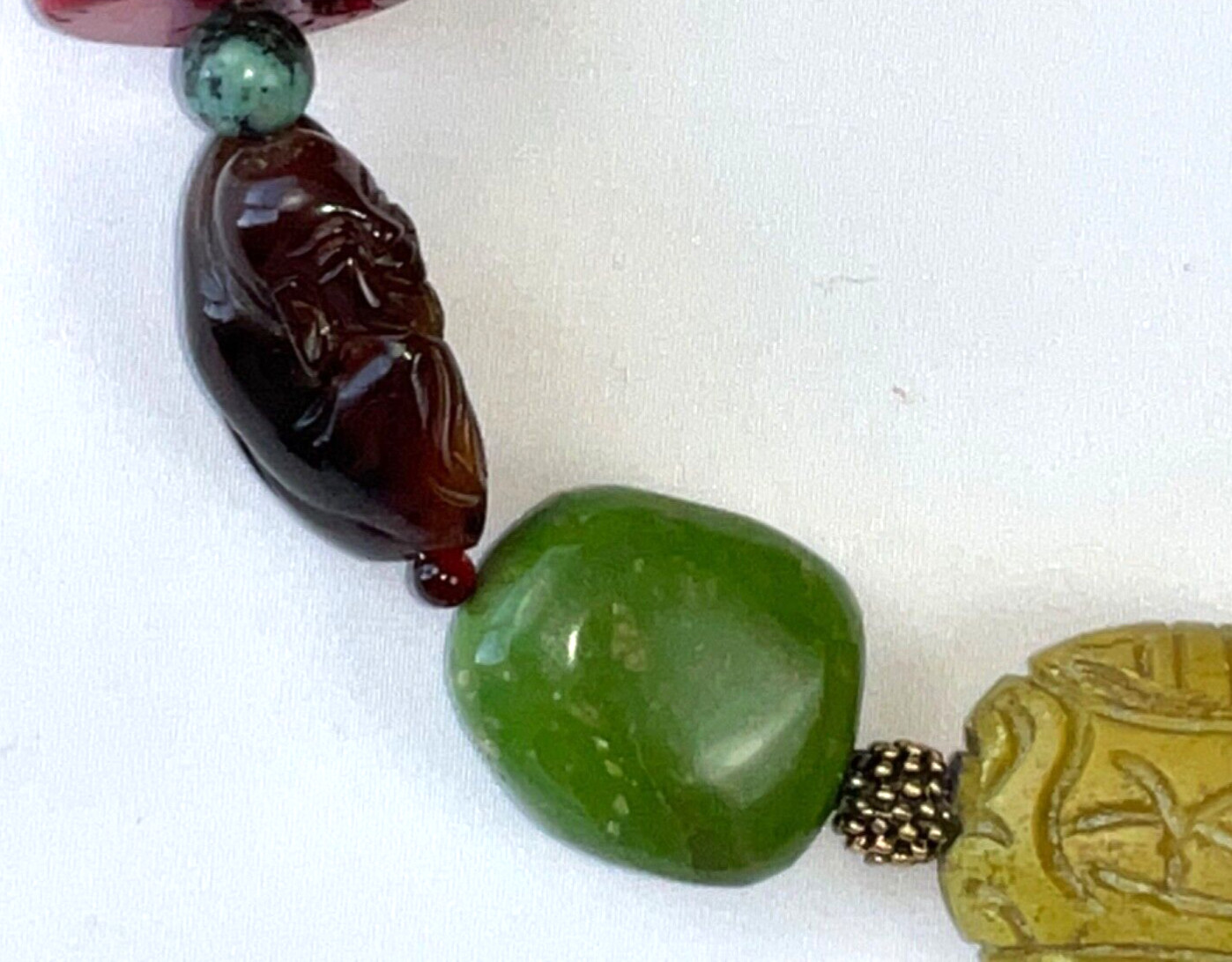 Beautiful Buddha Carved Bead Artisan STATEMENT NECKLACE Coral Turquoise Amber
