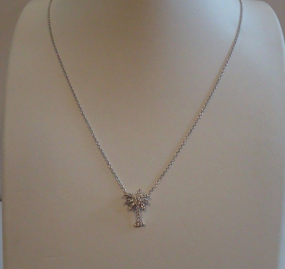 925 STERLING SILVER PALM TREE NECKLACE PENDANT W/ .50 CT ACCENTS/18”/STUNNING!