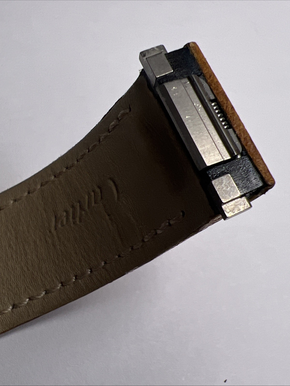 19mm Cartier Tan Ridged Leather Strap Band & 17mm Steel Foldover Deployant Clasp