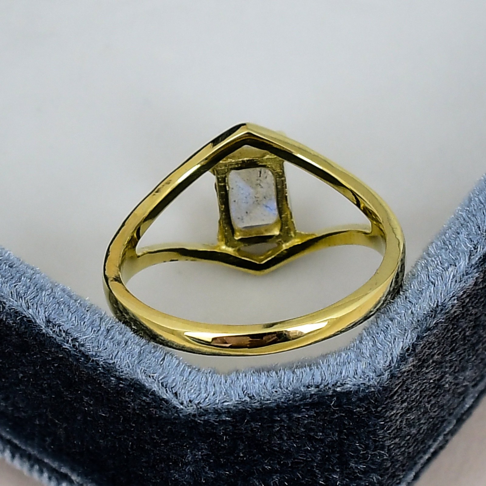 Labradorite Ring 18K Gold Plated 5x7mm Baguette Gemstone Minimalist Ring