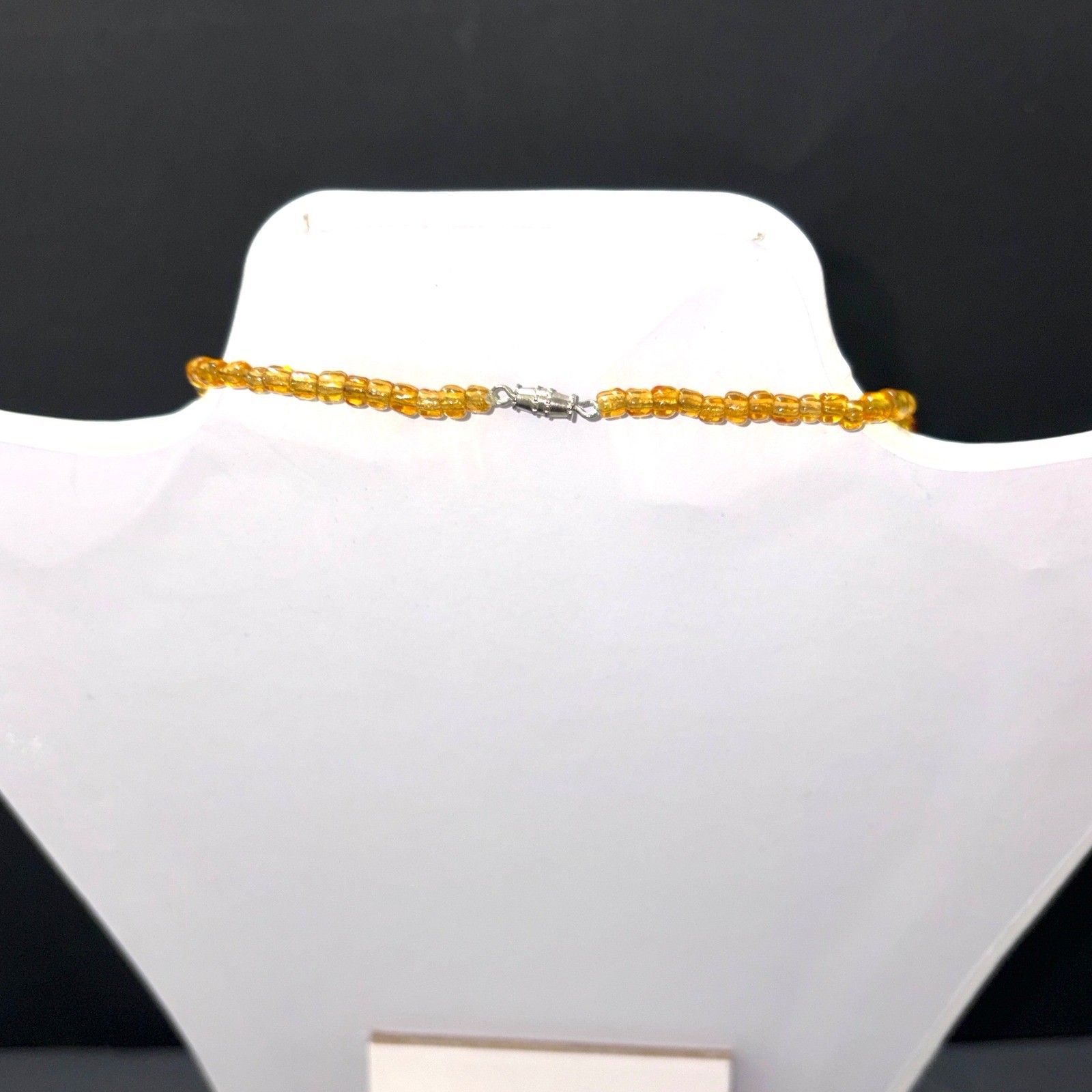 Vtg Amber Glass Teardrop Bead Necklace Yellow Honey Translucent 26″