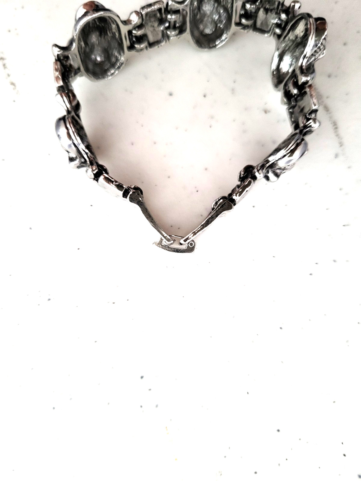 Biker gothic-style steel skull link chain bracelet