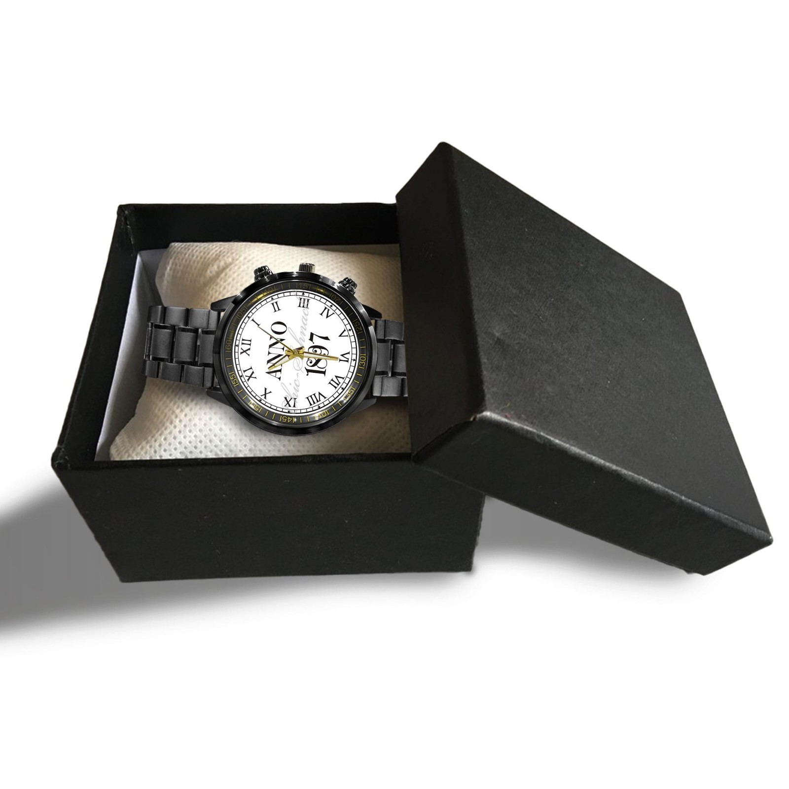 Personalized Anno 1897 schwarz-weiß Heritage Watch Leather Band Case Gift Box