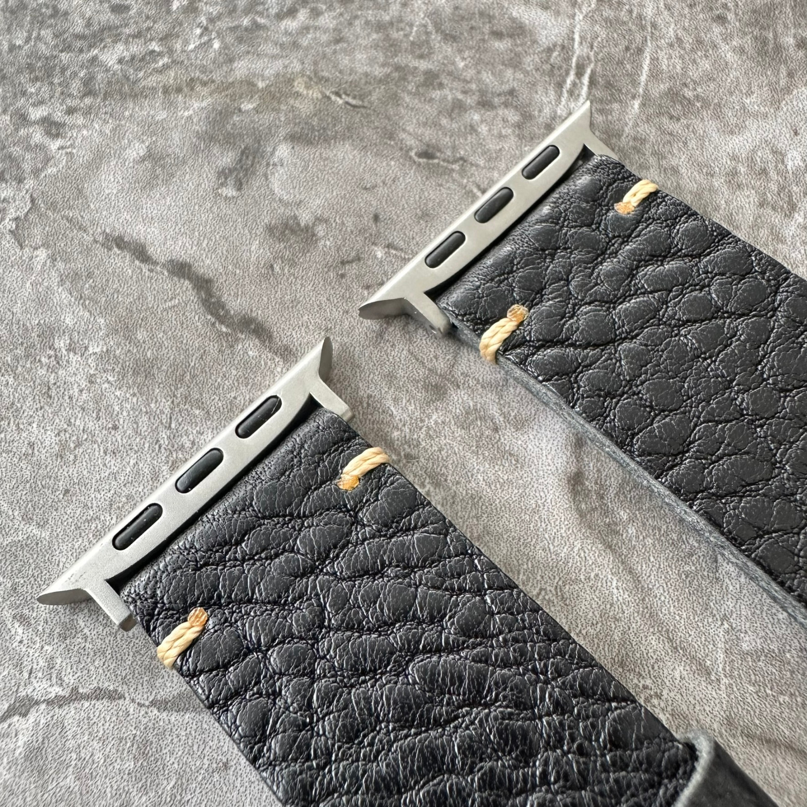 Thick Lychee Dark Black Leather Watch Strap Band For Apple Watch Ultra 1 2 49mm