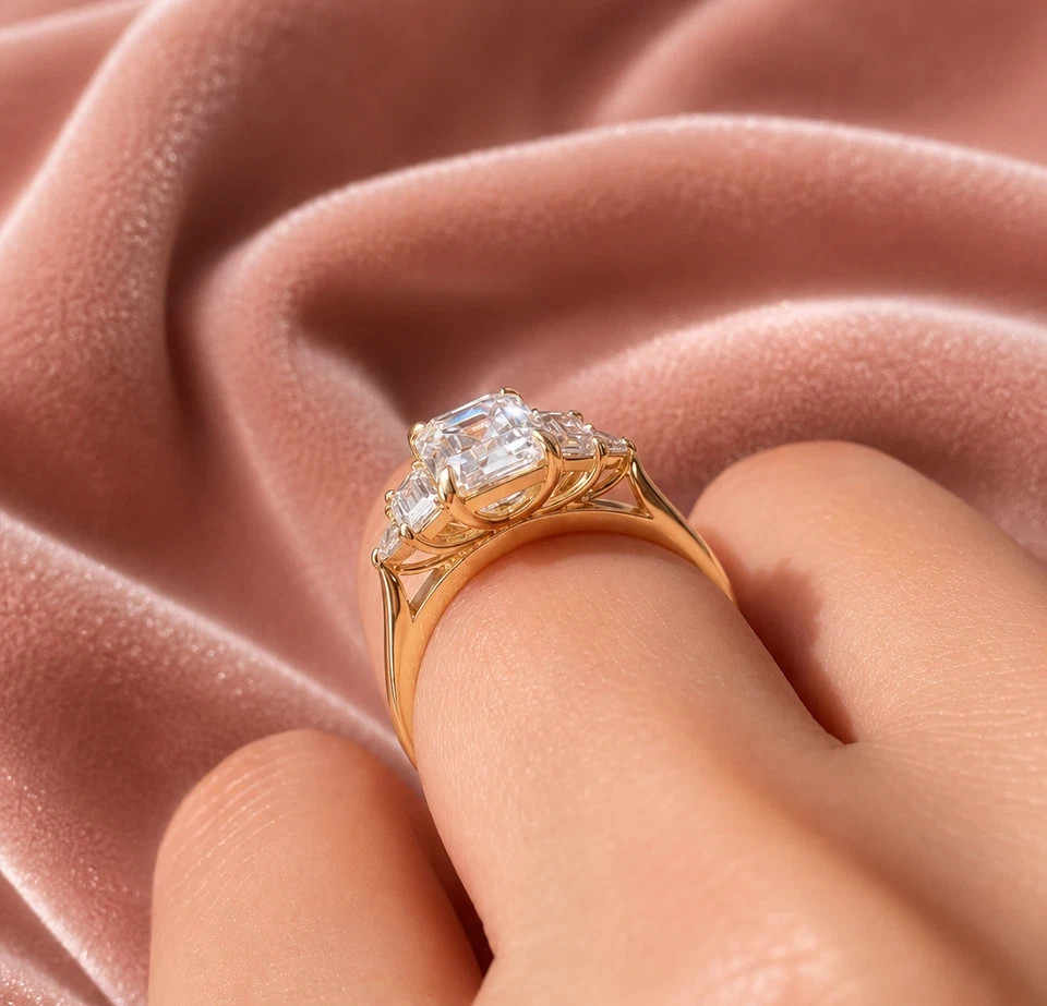 1.60 Ct Emerald Cut Lab Created Diamond Five Stone Ring 14K Yellow Gold Plated