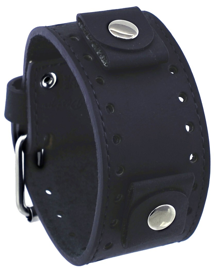 Rev CHO-K Crazy Horse Leather 22mm Lug Width Wide Black Cuff Watch Band