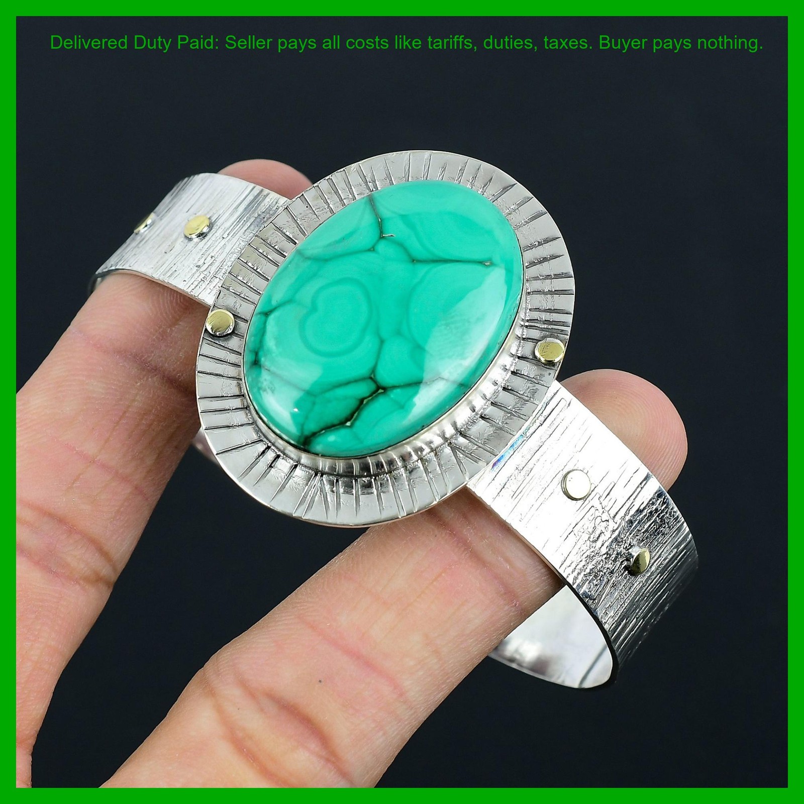 925 Silver Natural Malachite Birthday Gift Anniversary Handmade Trendy Bangle
