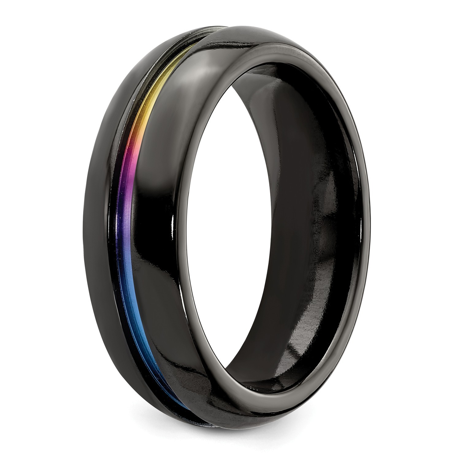 Black Ti Titanium 7mm Multicolor Anodized Groove Dome Wedding Band Sizes 7 to 13
