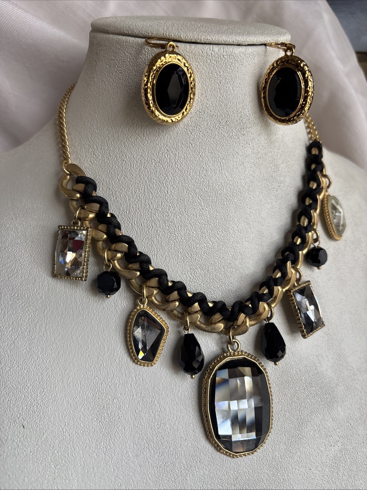 Park Lane Fascinated Necklace Satin Brushed GoldTone Black & Joan Rivers Earring