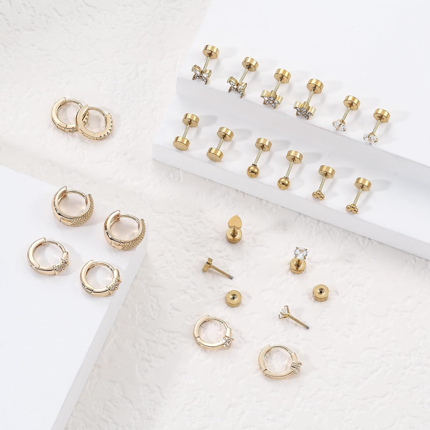 12 Pairs Hypoallergenic Surgical Steel Earrings for Sensitive Ears Waterproof Tr