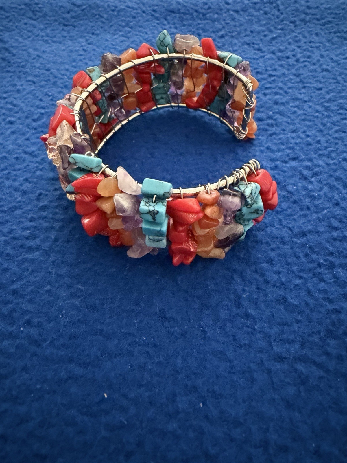 Multicolor Corals Bangle Set In Silver Vintage