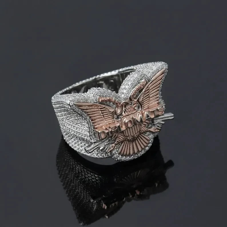5TCW Round Lab Created Diamond Custom Eagle Name Ring 14k Two Tone Gold Plated