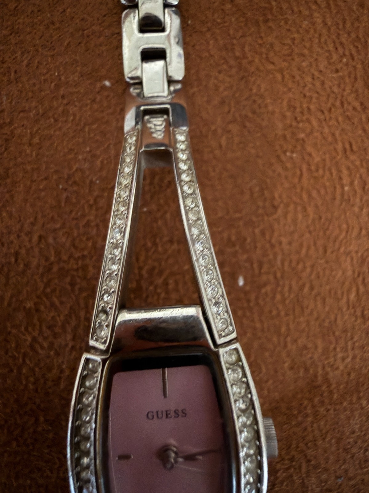 Guess Women’s Pink Dial Crystal Bracelet Watch AS IS Not Working Repair Parts