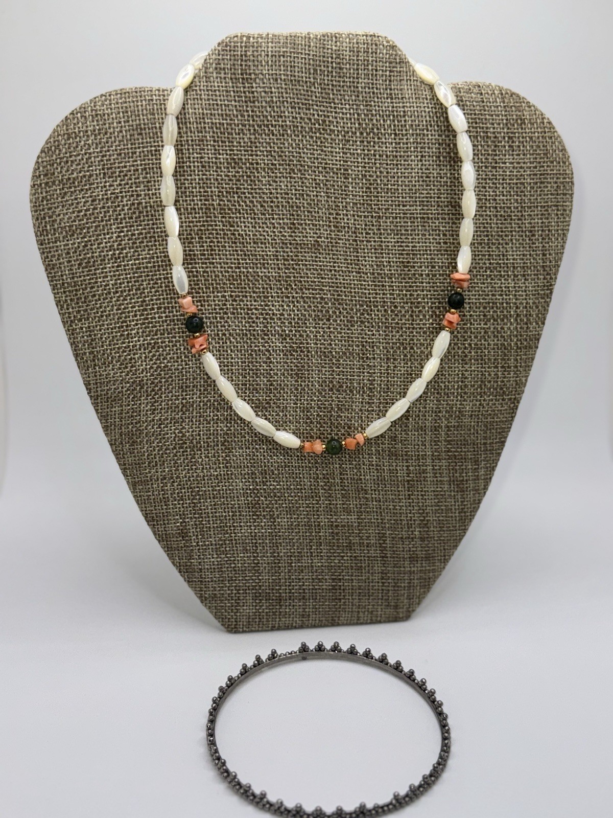 Handmade Beaded Necklace & Bangle Bracelet Set: Coastal Boho Jewelry