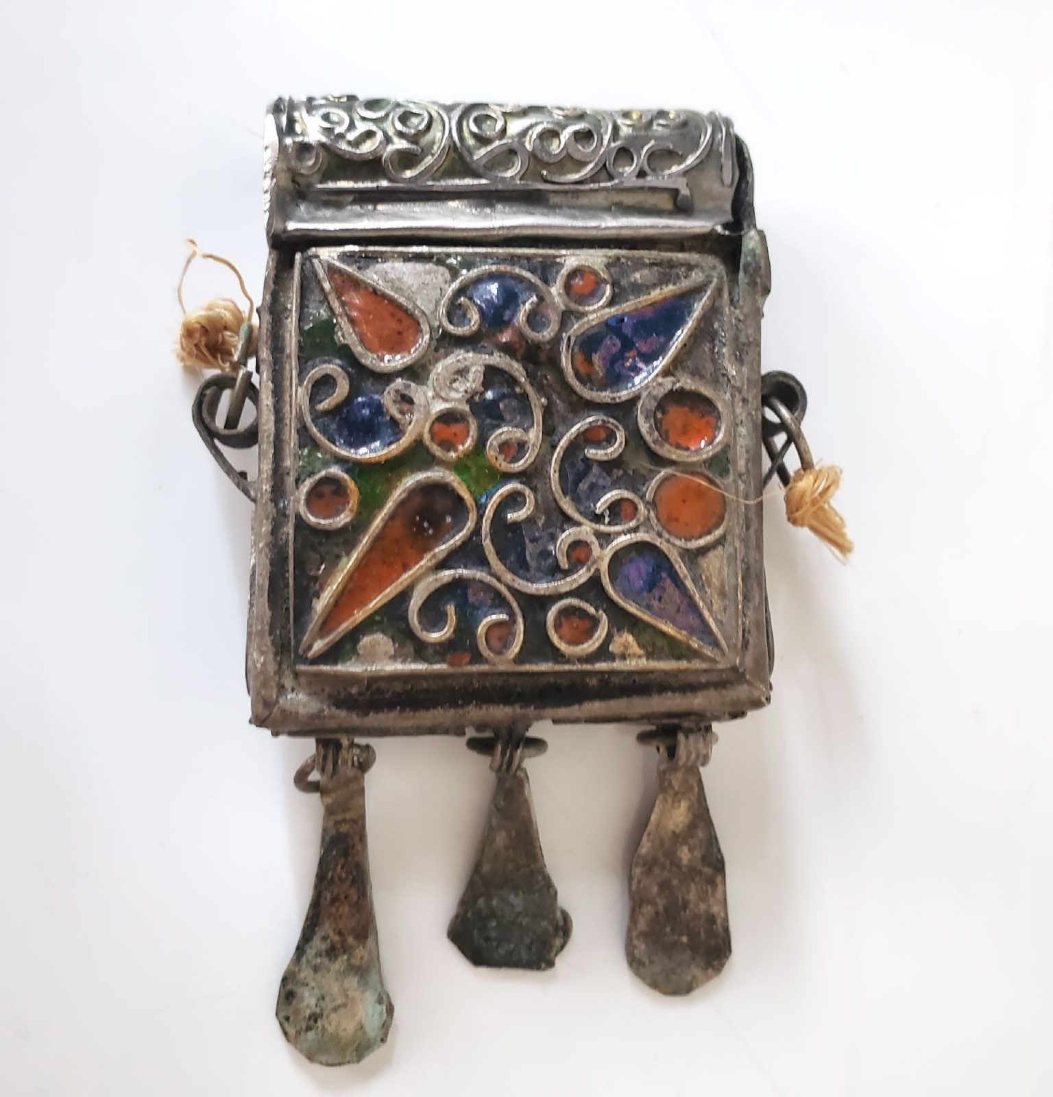 Vintage 1970s Moroccan Berber Hirz Prayer Box Pendant Cloisonne Enamel Locket