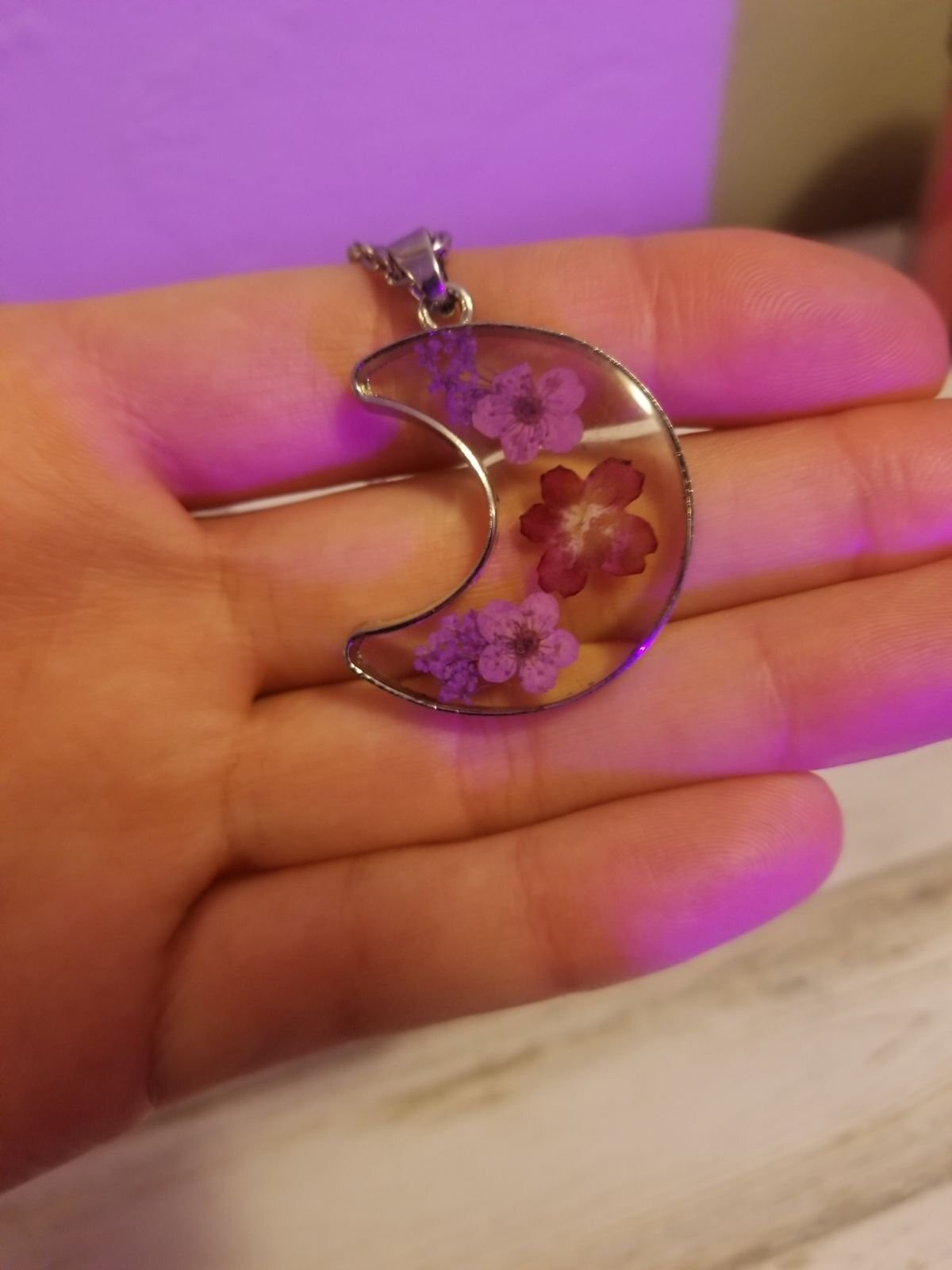 Flowers moon necklace boho hippie jewelry plant nature gift witch crescent love