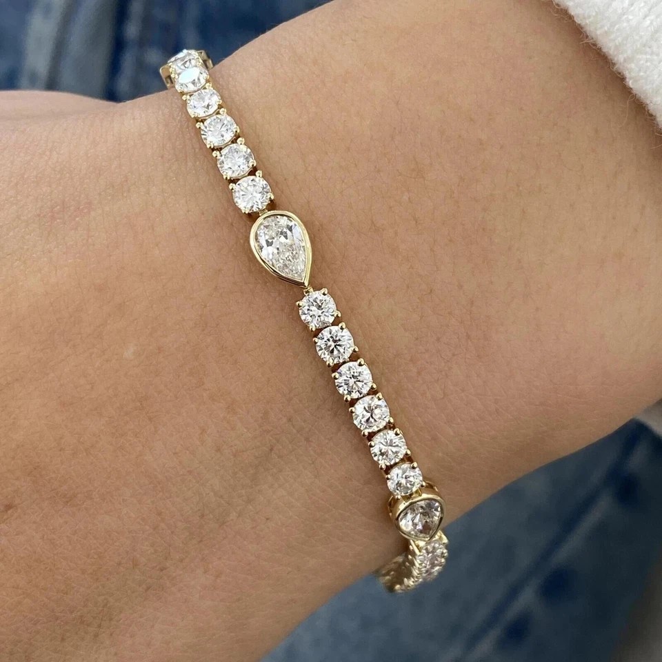 10 Ct Round Lab Created Diamond Women’s Tennis Bracelet 14K Yellow Gold Plated