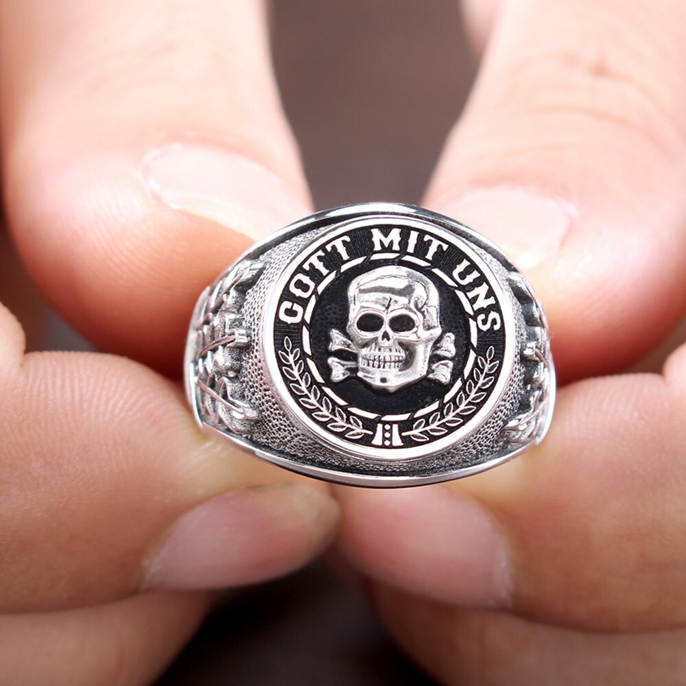 Memento Mori Skull Gott Mit Uns Germany WⅡ Prayer Sterling Silver Ring