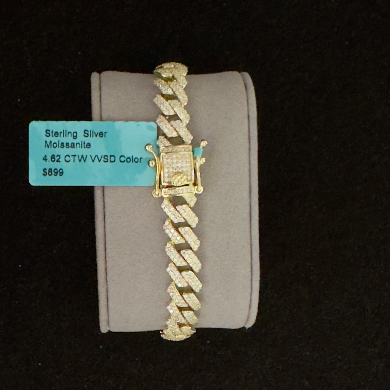 8.7mm Genuine Moissanite Iced Gold Monaco Cuban Bracelet 7.5in~NEW Retails $899