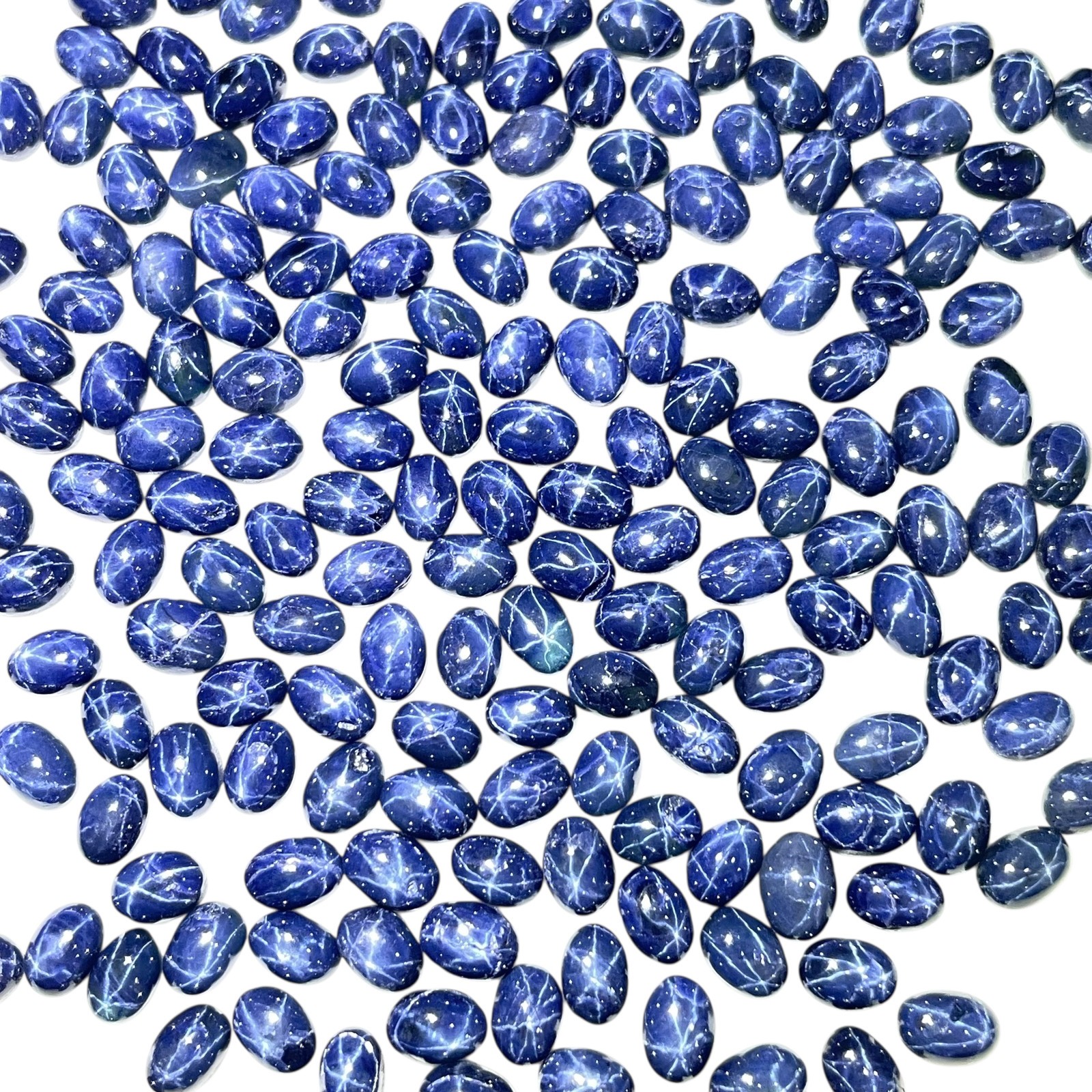 6 Pcs Natural Star Blue Sapphire 6x4mm Oval Cabochon Royal Loose Gemstones Lot