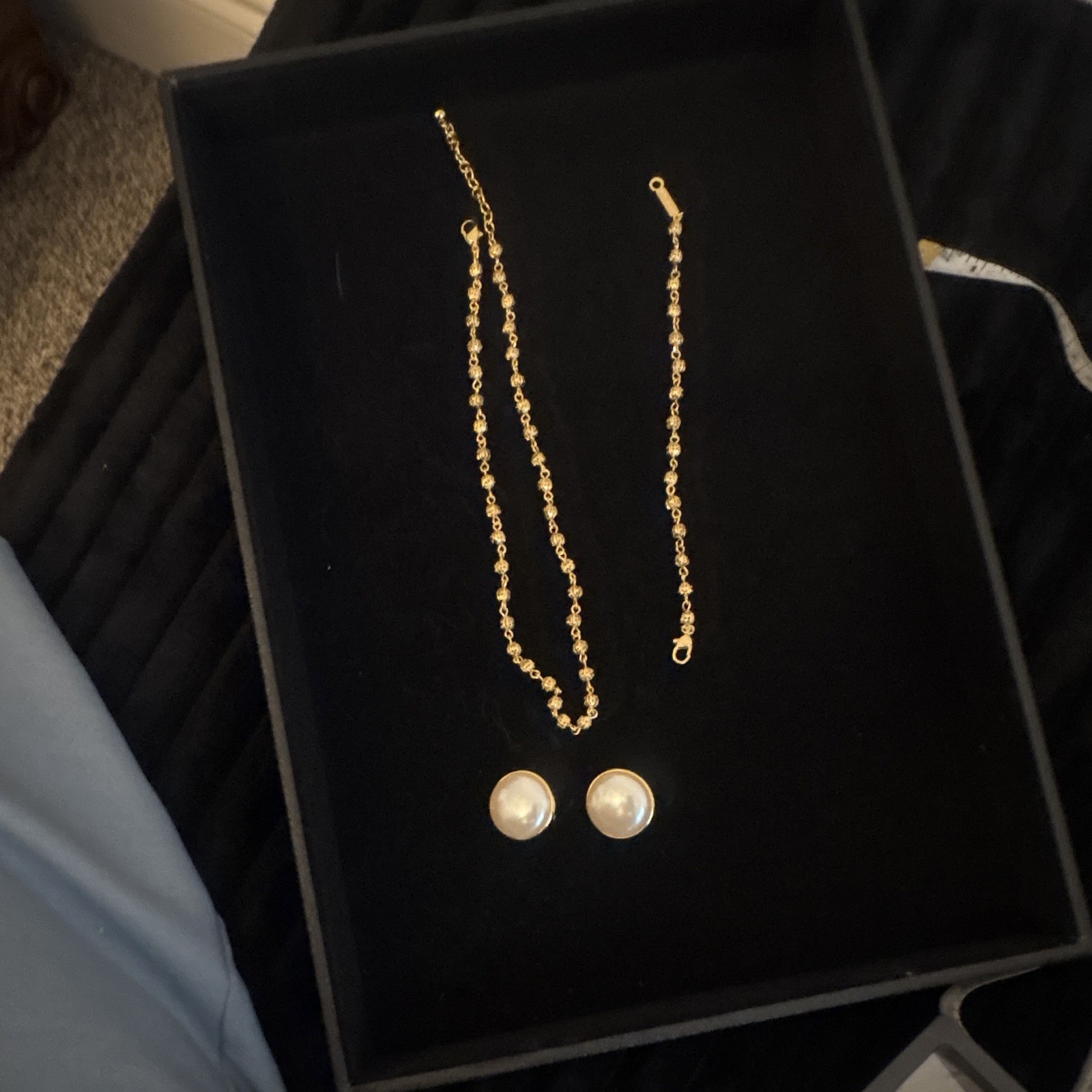 Napier Signed Gold Tone bead ￼ Jewelry Set Necklace Bracelet & Earrings