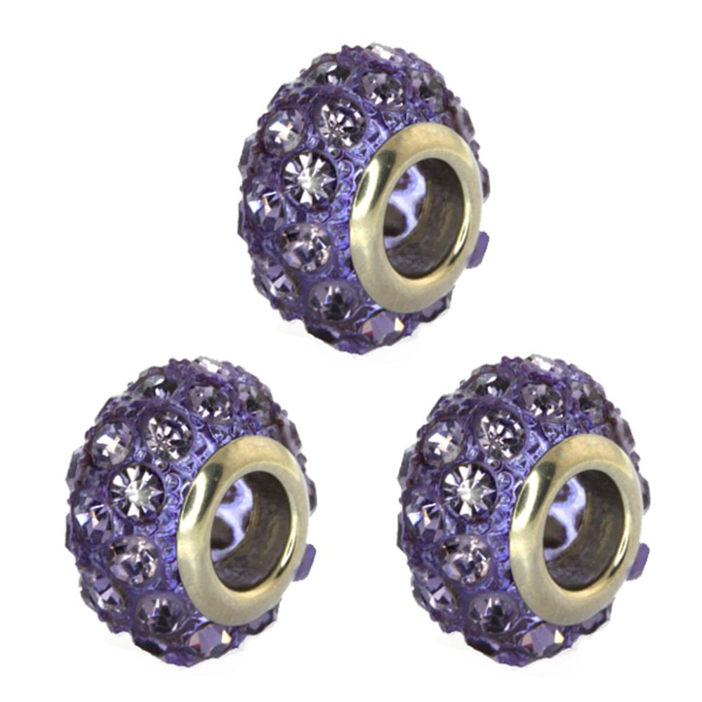 Set of Three 14mm Round Purple Pave Crystal Ball Fits with Beads and Charms