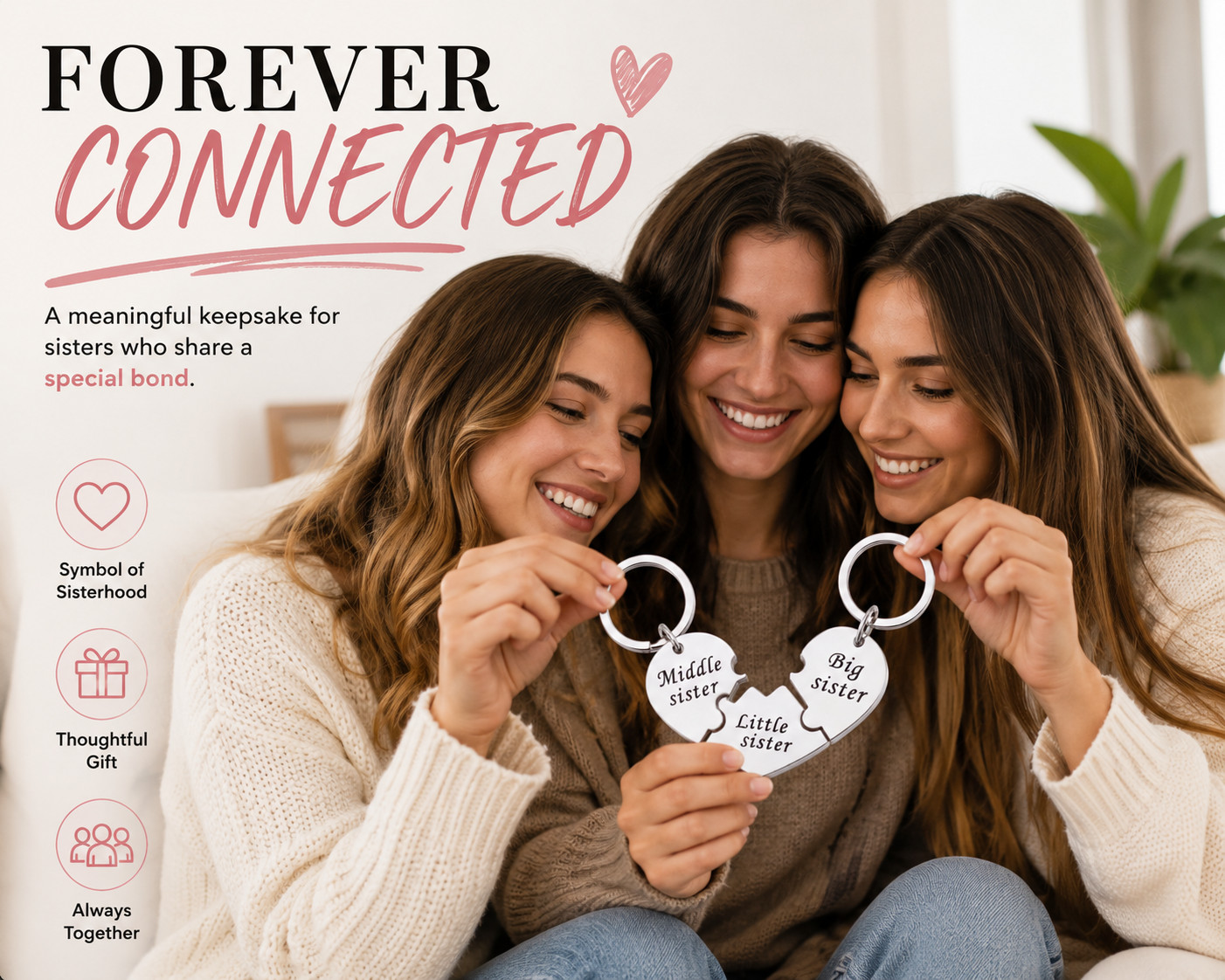 3PCS Sister Puzzle Heart Keychain Set Big Sister Middle Sister Little SisterGift