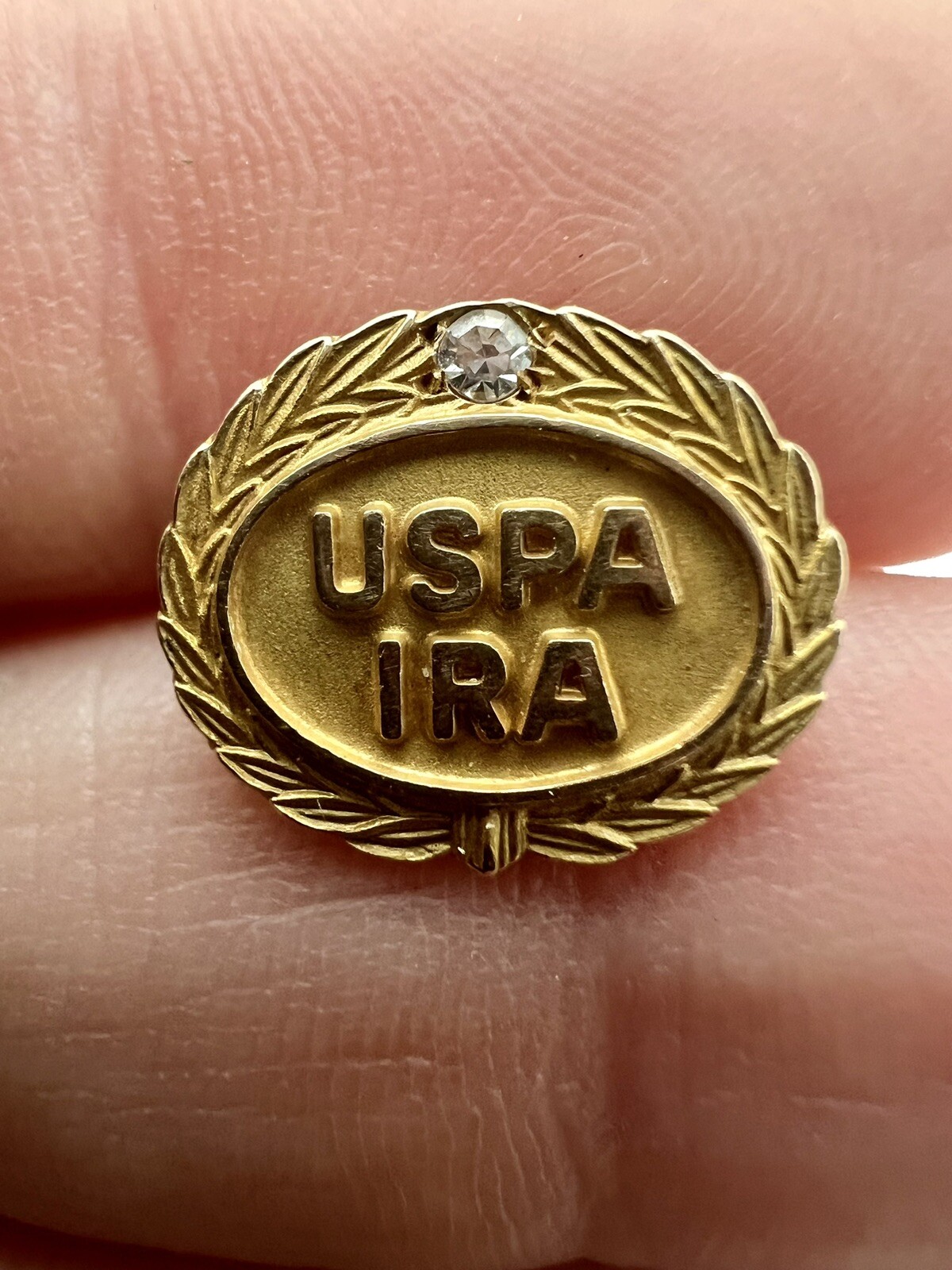 LGB 14k Yellow Gold & Diamond USPA IRA Military Plan Lapel Pin / Tie Tack