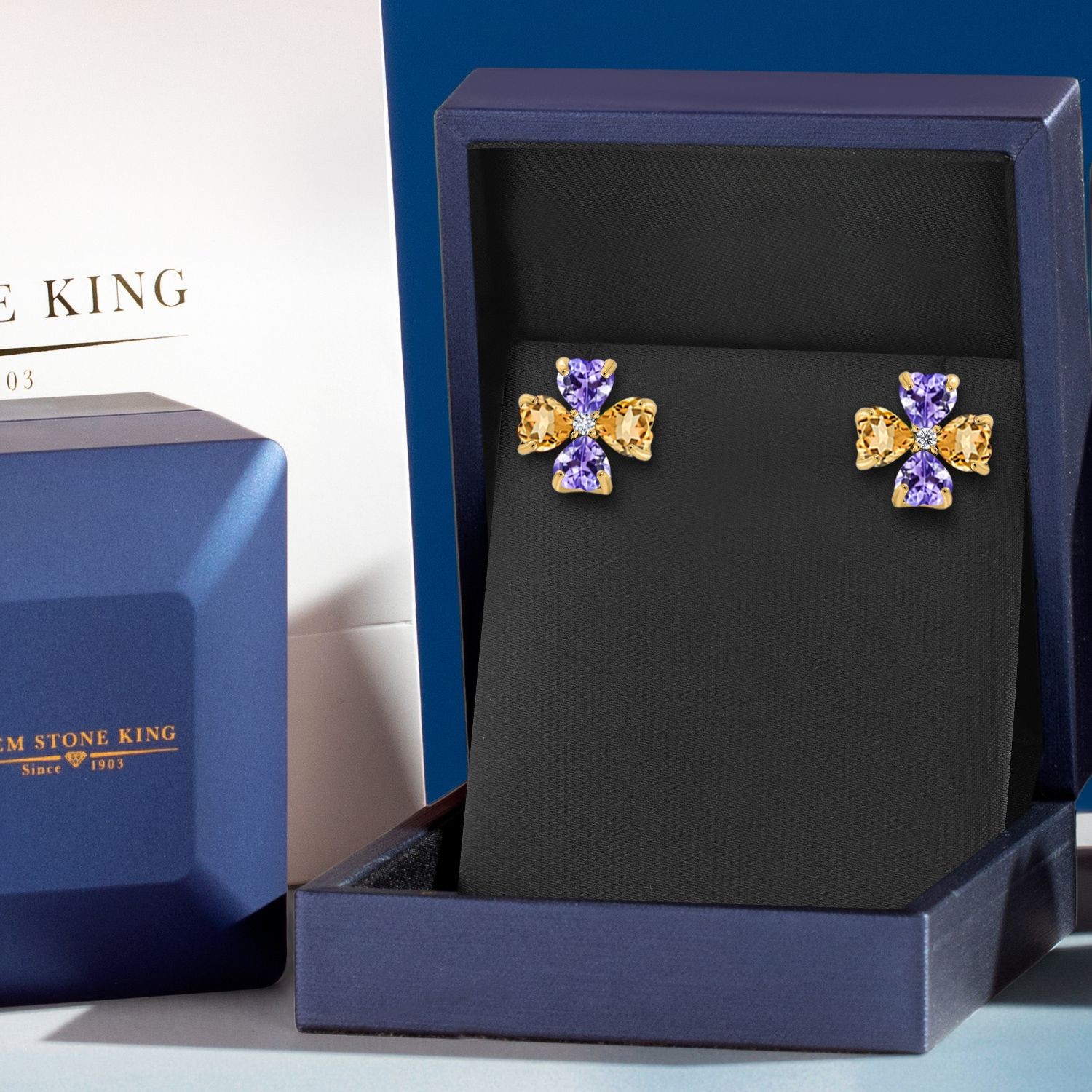 1.83 Ct Tanzanite Citrine 18K Yellow Gold Plated Silver Lab Grown Diamond