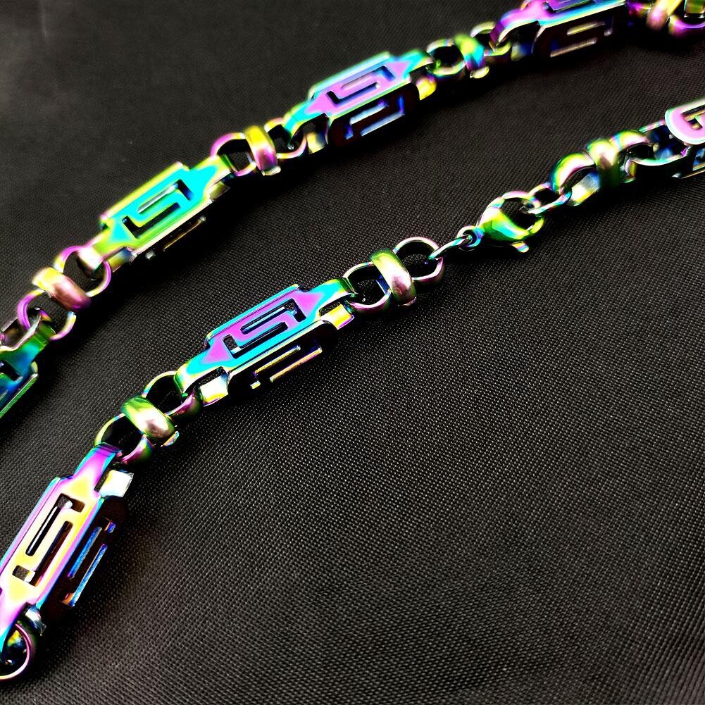 Rainbow Iridescent Stainless Steel 8.5mm Width Necklace Bracelet Chain Jewelry