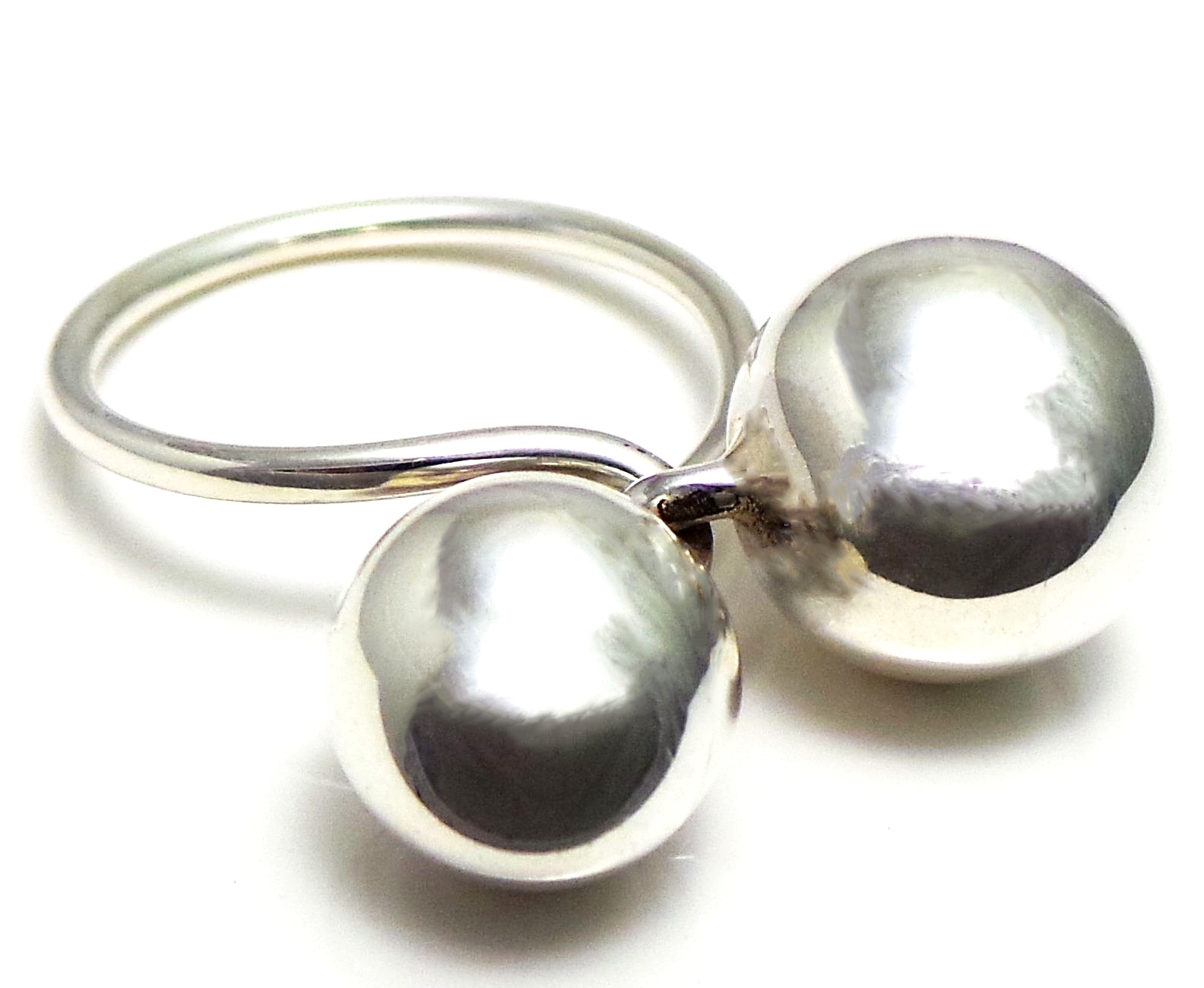 NEW 12mm/8mm SOLID 925 Sterling Silver Duo Twist Sphere BALLS ring 5.36g Size 8