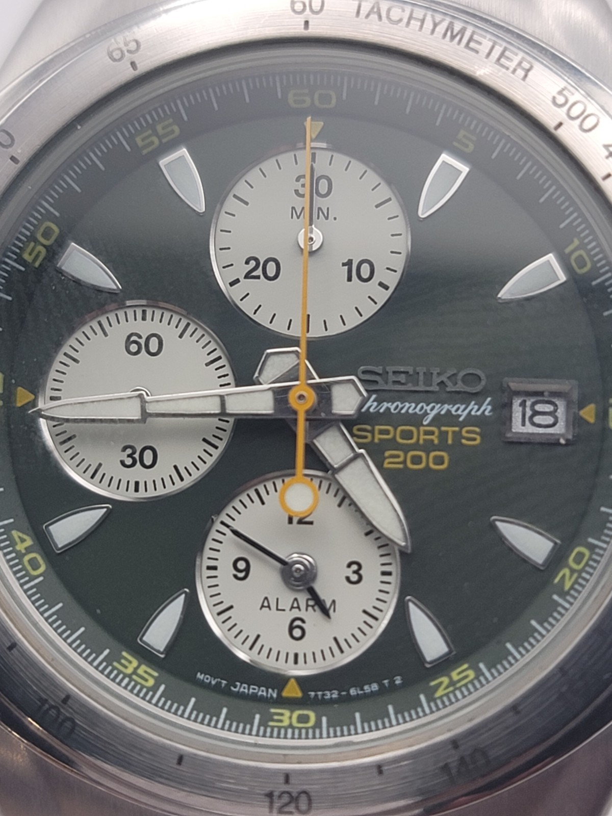 Vintage Seiko Macchina Sportiva Giugiaro Chronograph Green Panda Watch 7T32-6H60