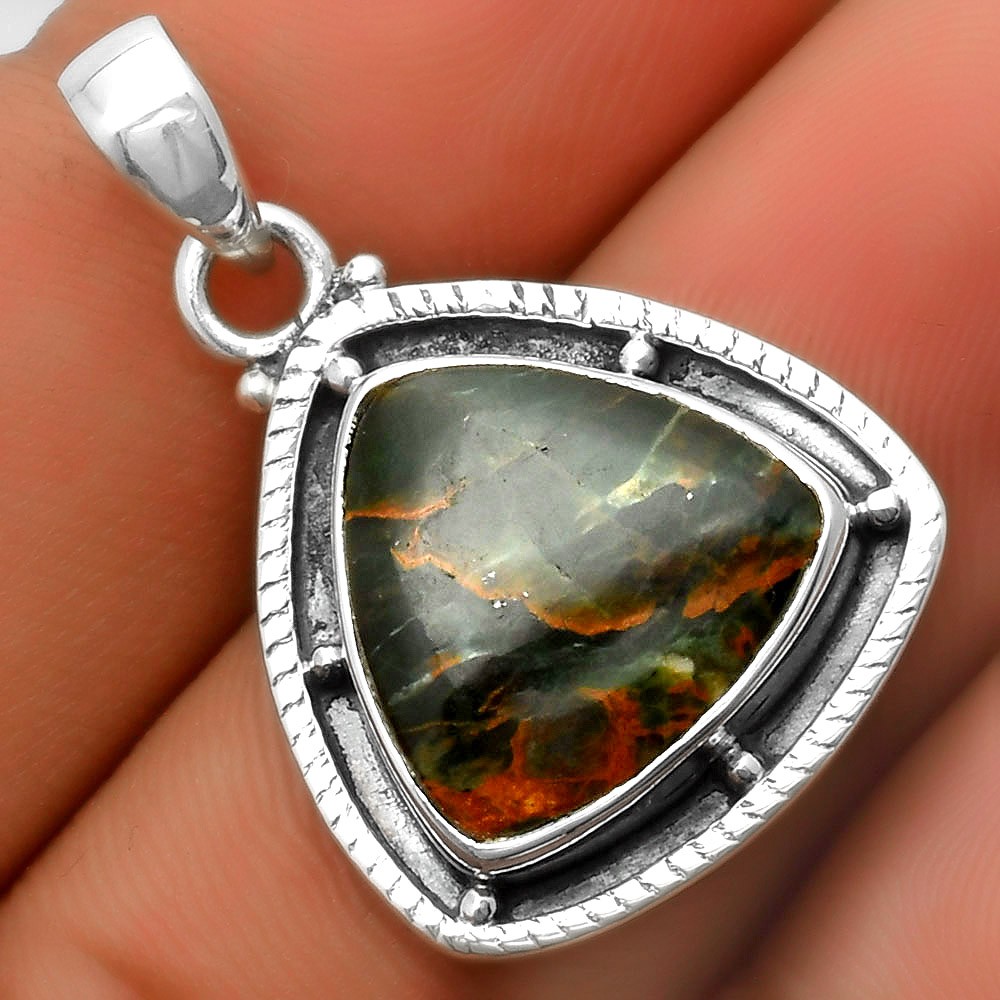Natural Turkish Rainforest Chrysocolla 925 Silver Pendant Jewelry P-1495