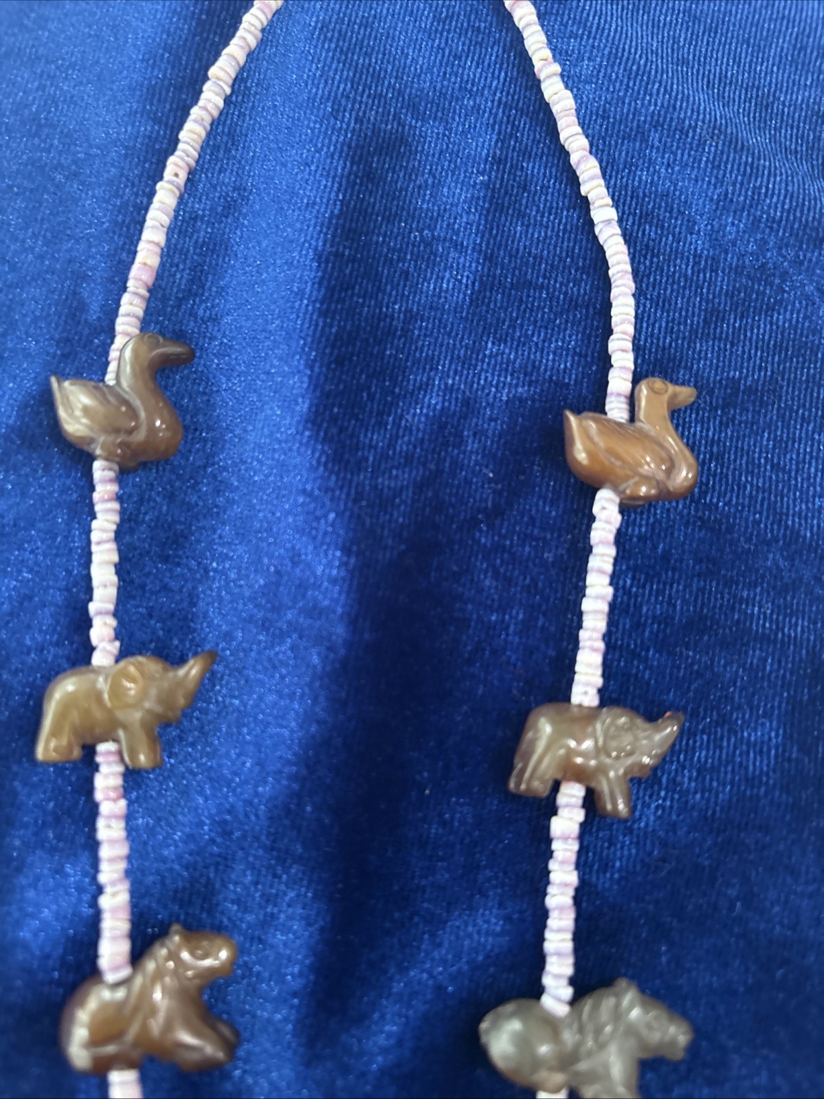 Vintage Chinese Export Carved Stone Zuni Style Necklace. Carved Animals.
