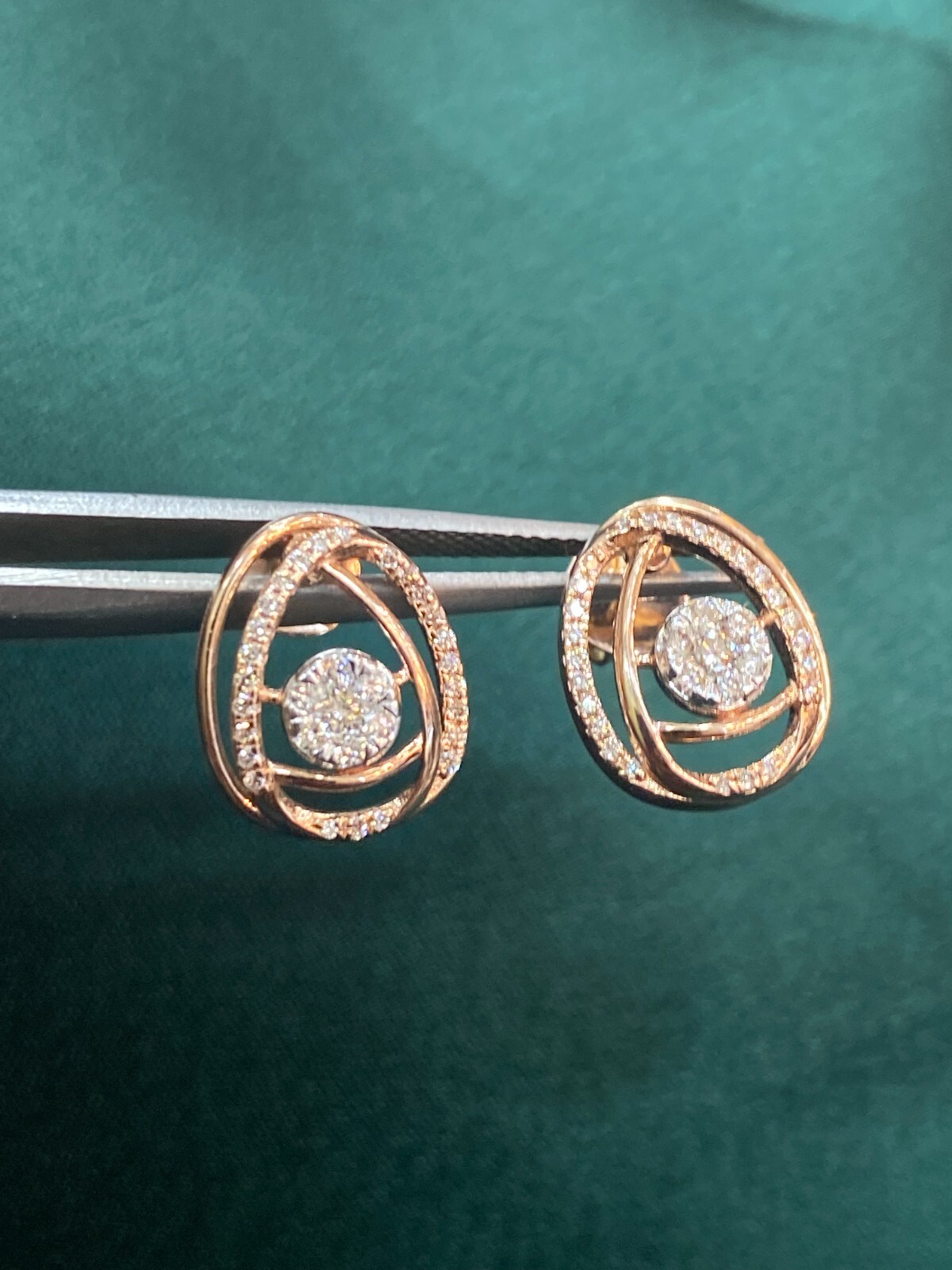 Pave 0.45 Cts Round Brilliant Cut Natural Diamonds Stud Earrings 14K Rose Gold