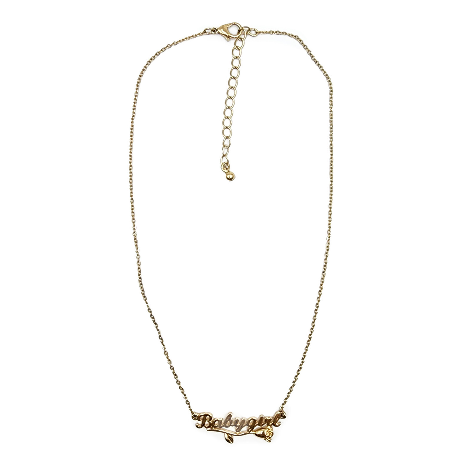 Babygirl Necklace Gold Tone Pendant Rose Script 16″ Baby Girl 3″ Extender Flower