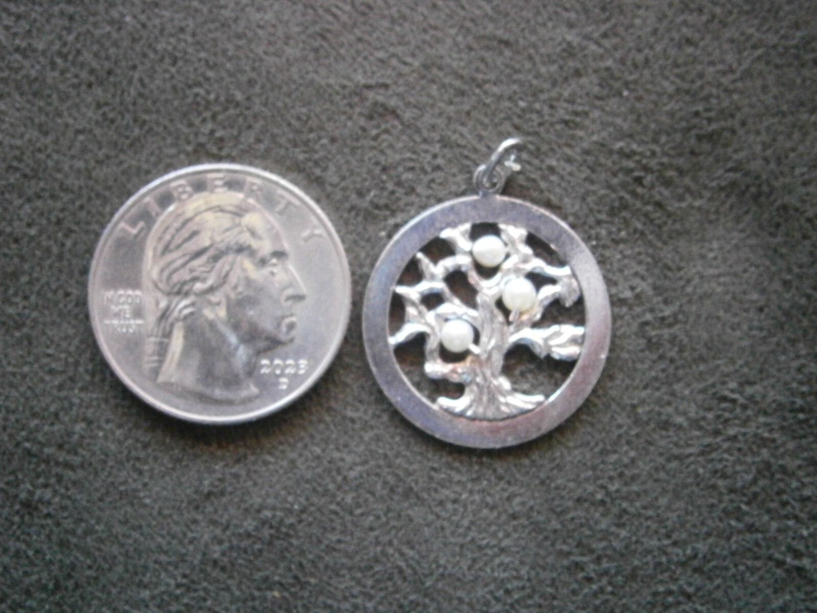 Tree of Life Genuine Pearls Vintage Openwork Sterling Silver Charm Pendant 3.0g