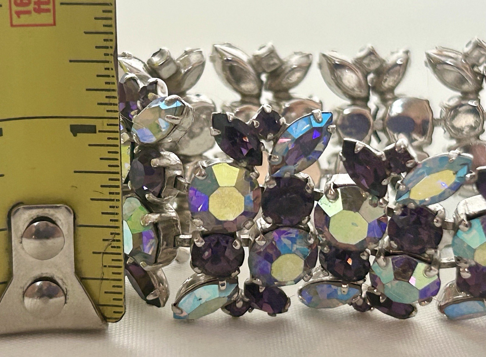 Signed Sherman Rhinestone Bracelet & Earrings Purple & AB Rhinestones
